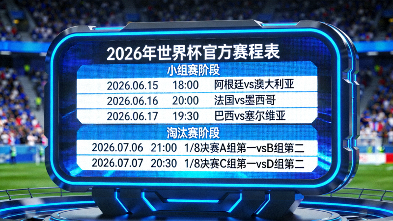 2026年世界杯官方赛程表在大型电子屏幕上展示的详细画面